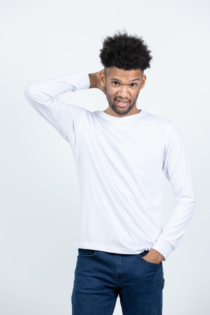 GRABO365® DESIGN Long Sleeve T-Shirt with crew neck in White GRABO365