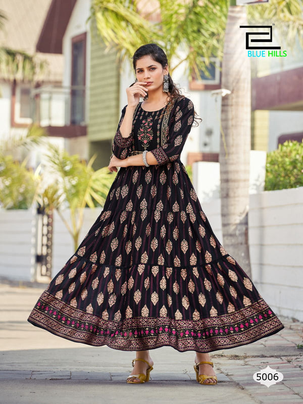 WOMEN'S PRINTED LONG ANARKALI KURTIS GRABO365