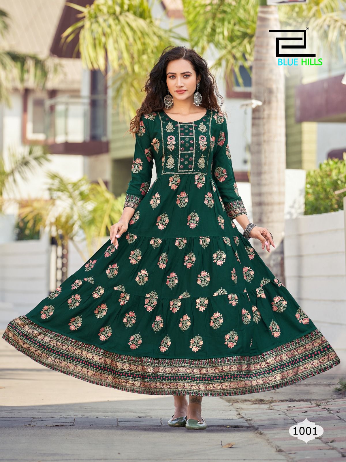 WOMEN'S PRINTED LONG ANARKALI KURTIS GRABO365