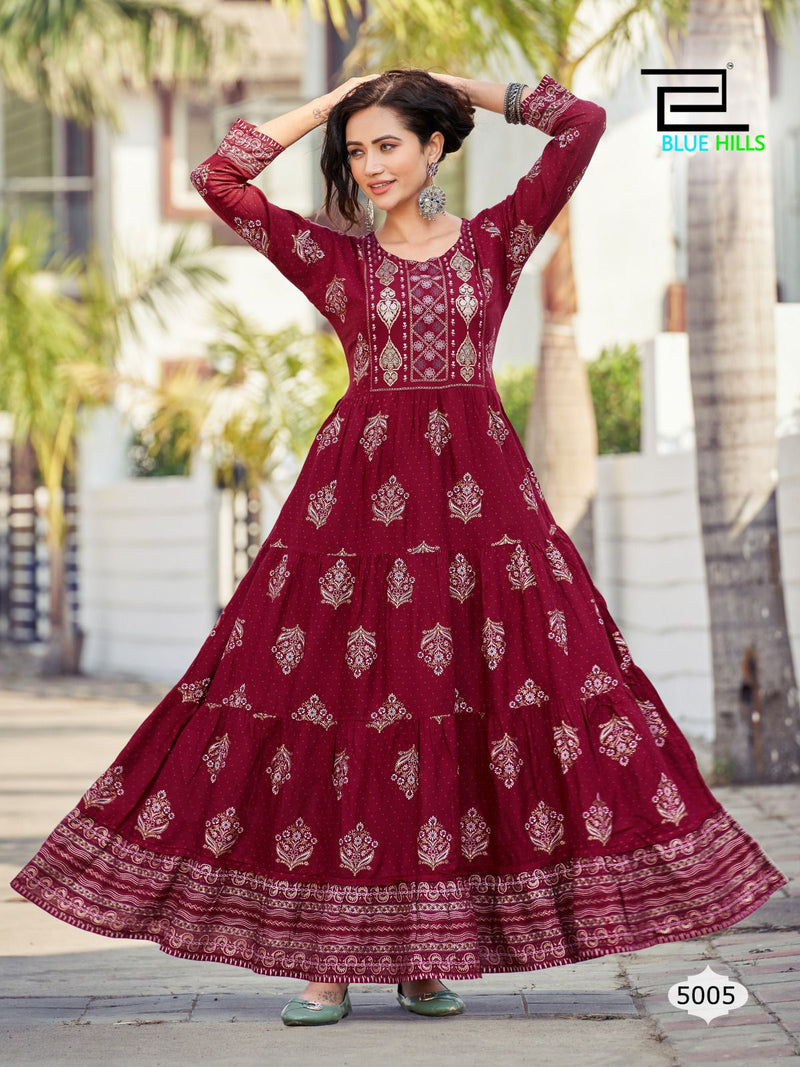 WOMEN'S PRINTED LONG ANARKALI KURTIS GRABO365