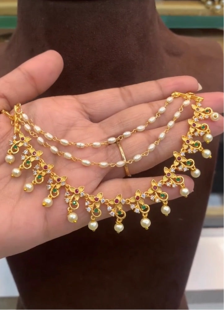 MULTILAYERD PEARL LONG HAIR CHAIN CHAMPASVARALU FOR GIRLS AND WOMENS GRABO365