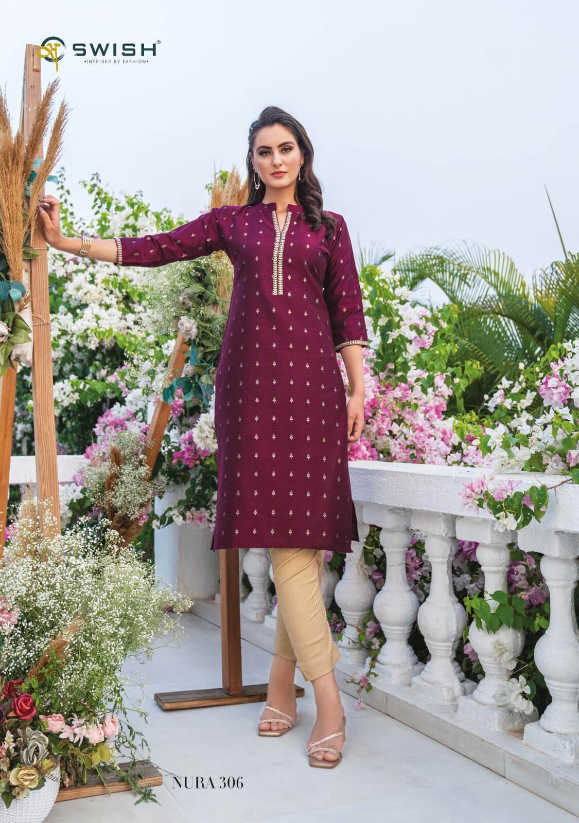 WOMEN'S DESIGNER WINE COLOUR KURTI WITH BOTTOM COLLECTION GRABO365