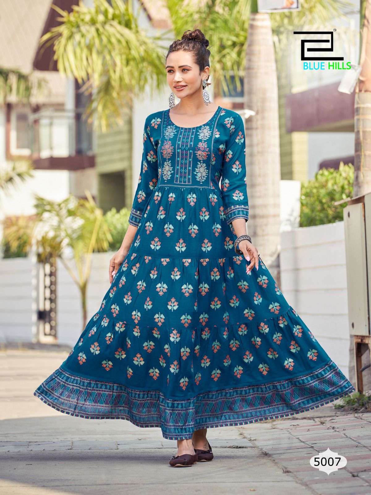 WOMEN'S PRINTED LONG ANARKALI KURTIS GRABO365