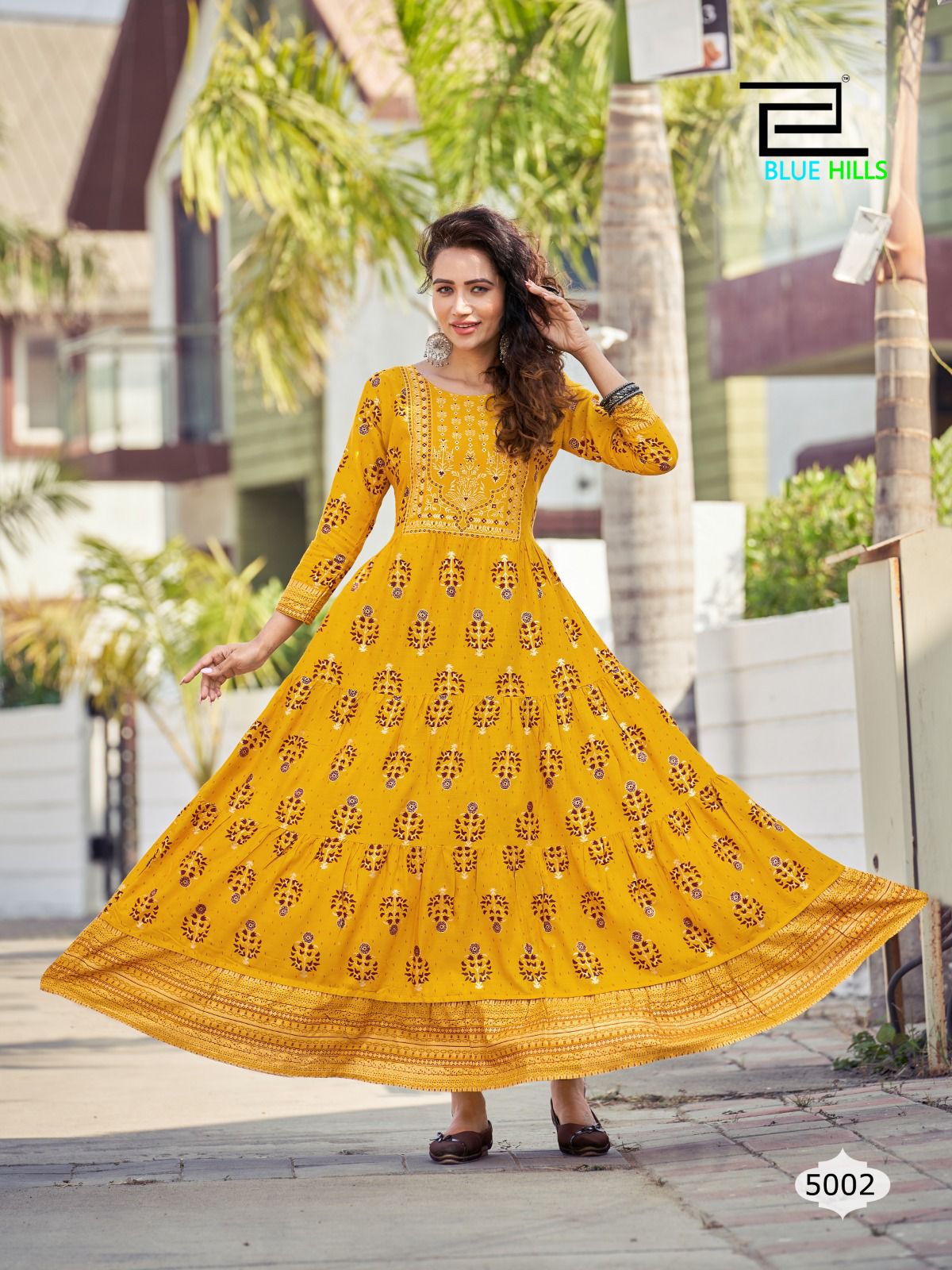 WOMEN'S PRINTED LONG ANARKALI KURTIS GRABO365