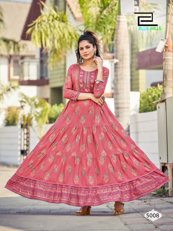 WOMEN'S PRINTED LONG ANARKALI KURTIS GRABO365