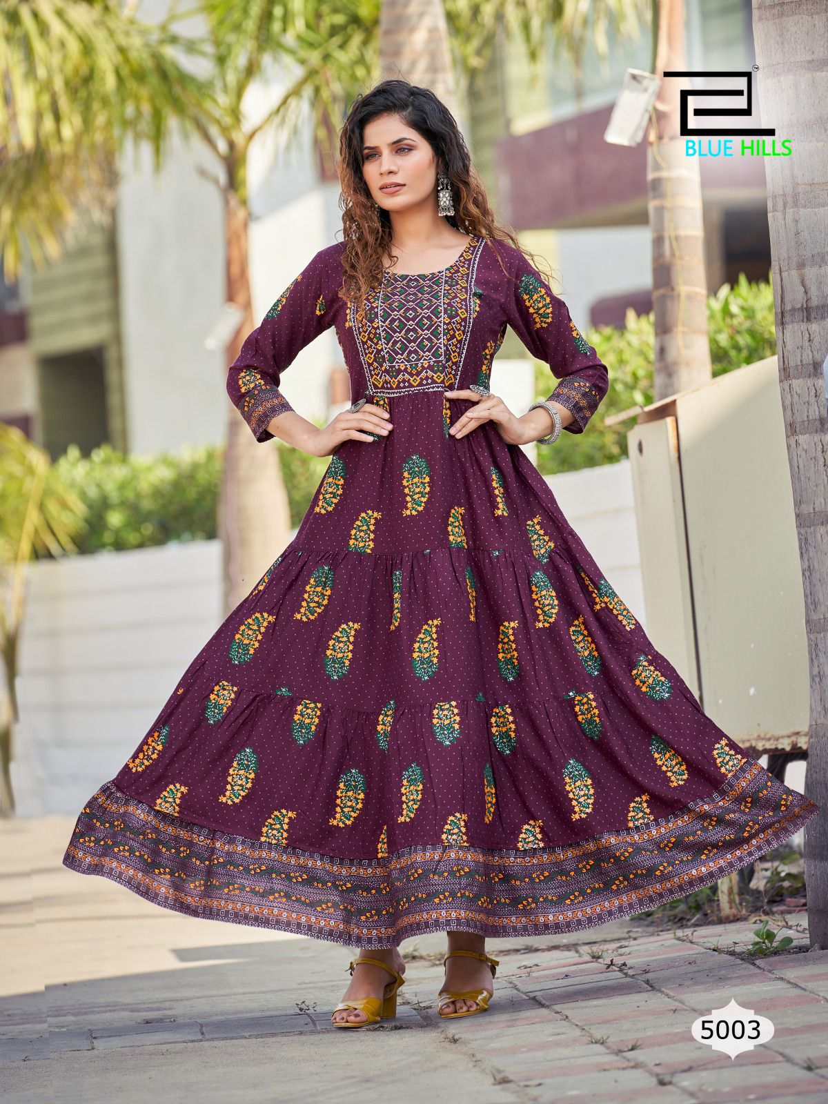 WOMEN'S PRINTED LONG ANARKALI KURTIS GRABO365